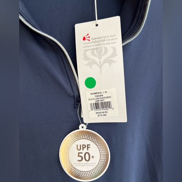 NWT Lady Hagen Solid Navy Blue UV UPF 50+ Long Sleeve Golf Dress, size XL - Picture 5 of 10